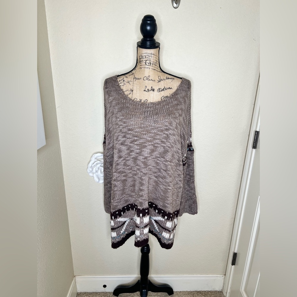 NTM: Free People Open Weave Chunky Knit Oversized Fair Isle Tunic Sweater Medium